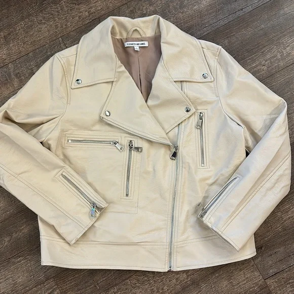Elizabeth and James Ivory Cream Faux Leather Zip motto style jacket - Picture 12 of 12